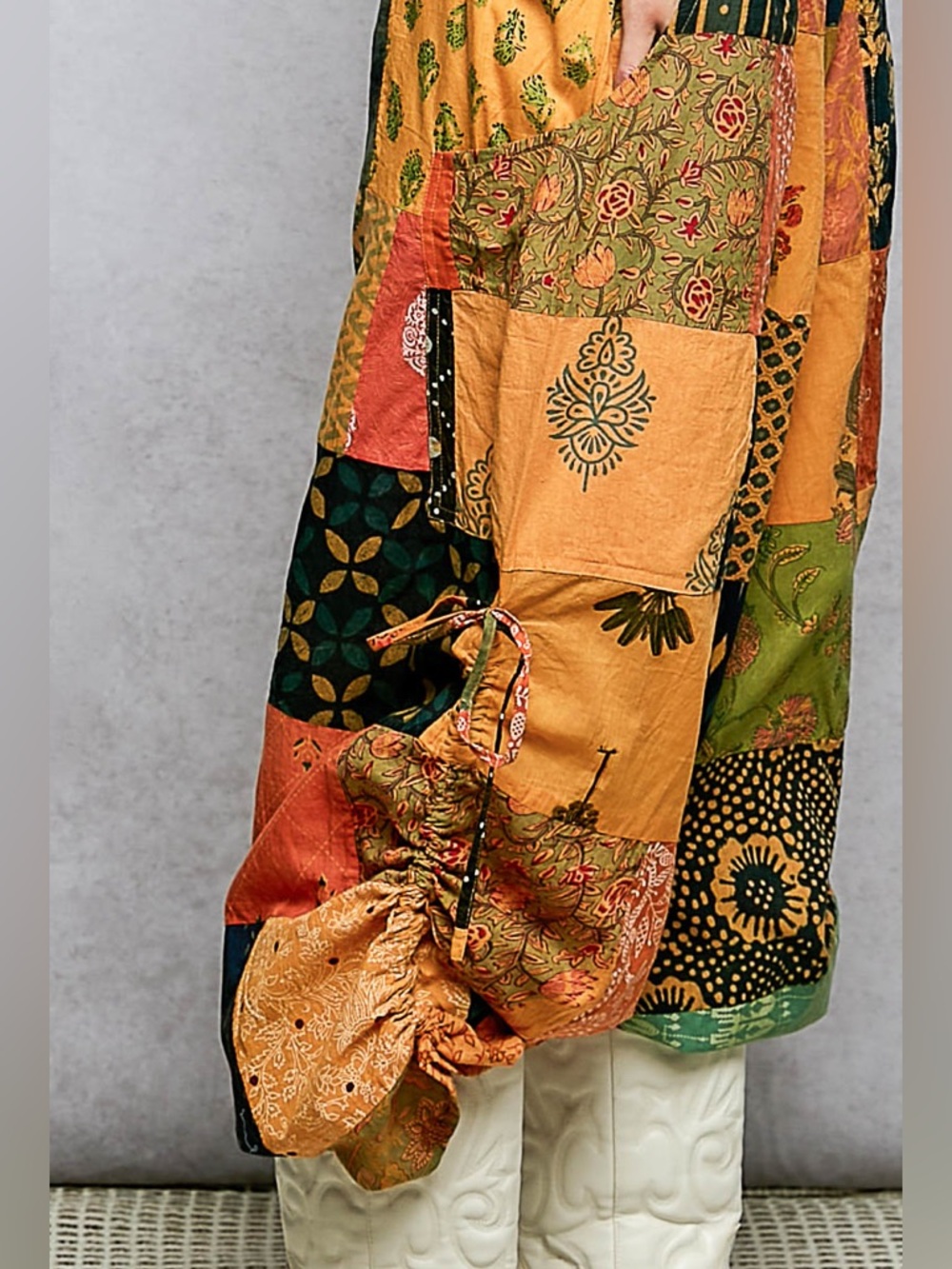 🧡 Hello Gorgeous!POL Printed Patchwork Wide Leg Pants Adjustable Side Drawstring - Picture 6 of 9
